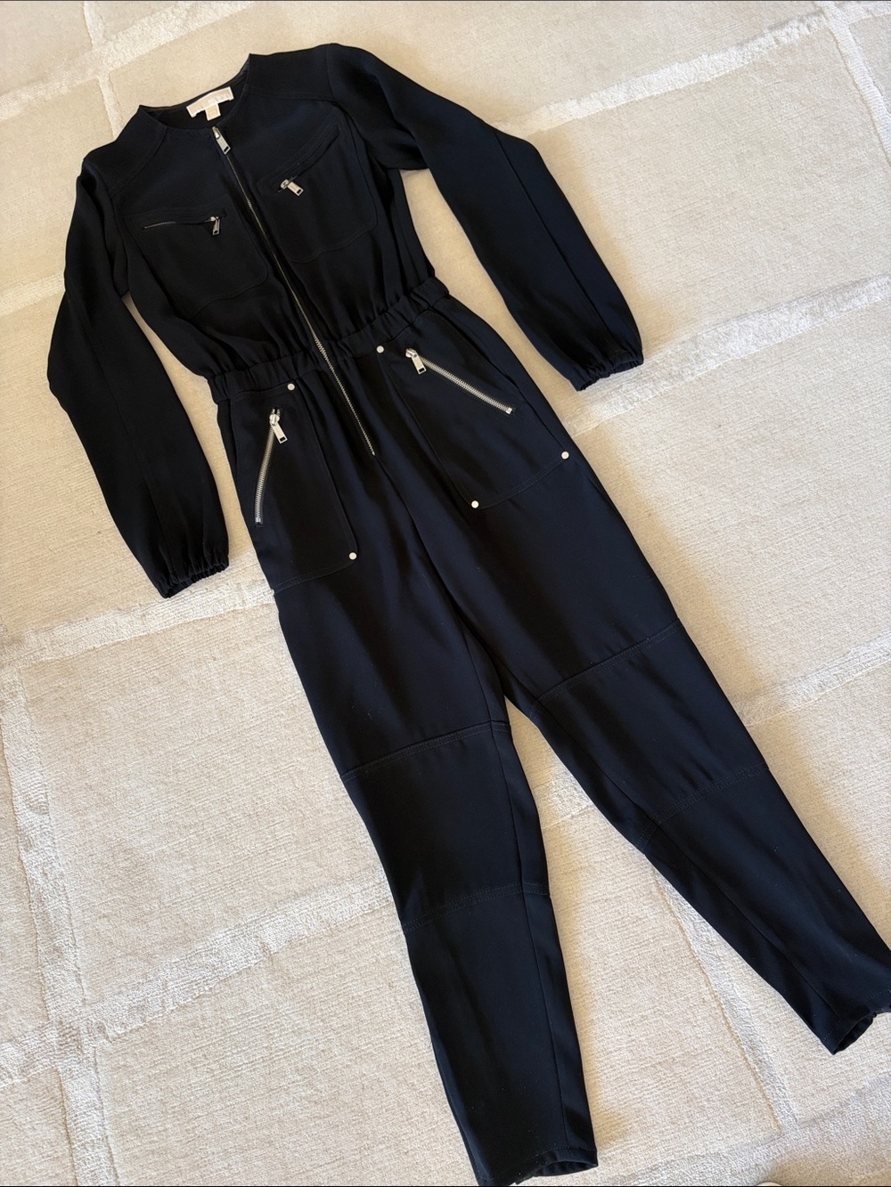 Michael Kors Black Long-Sleeve Zip Utility Jumpsuit